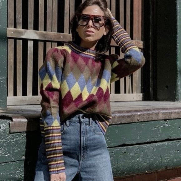 Zara Sweater Argyle Multicolor size med - Picture 1 of 7